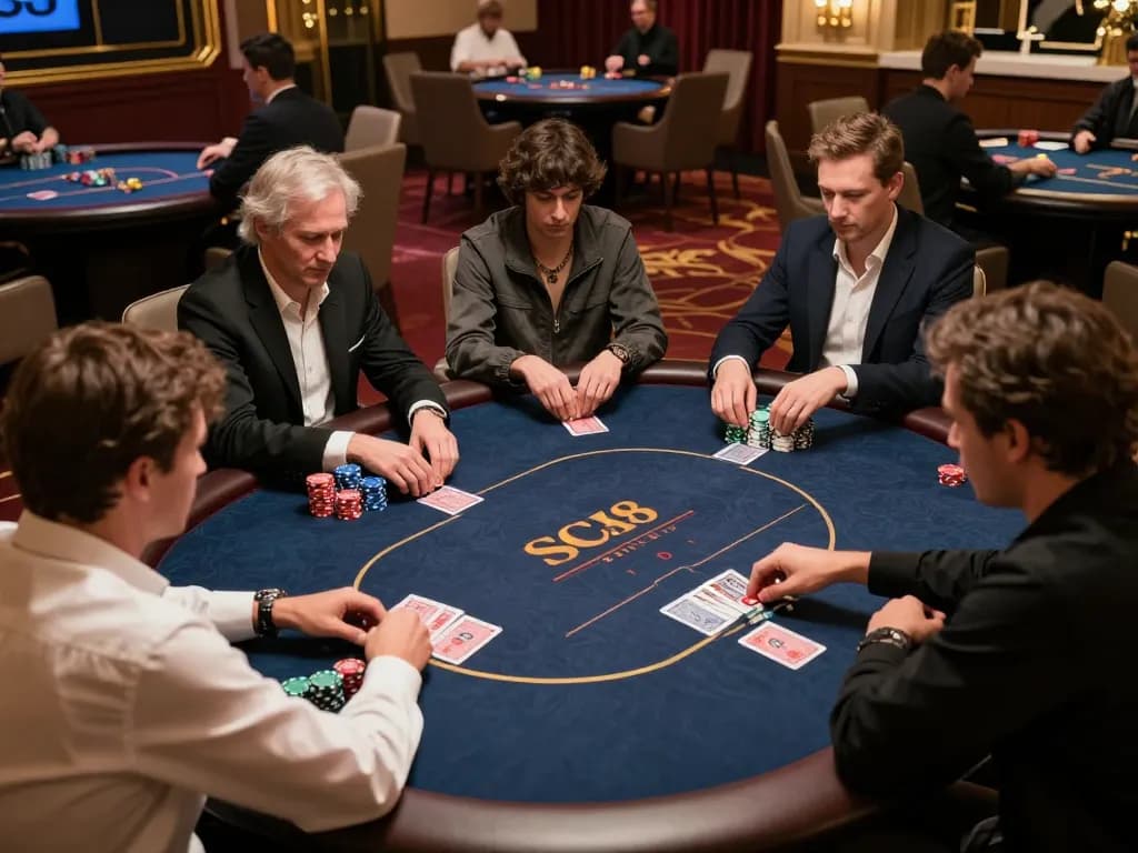 SC88 VIP poker players engaging in strategic gameplay with high stacks of chips