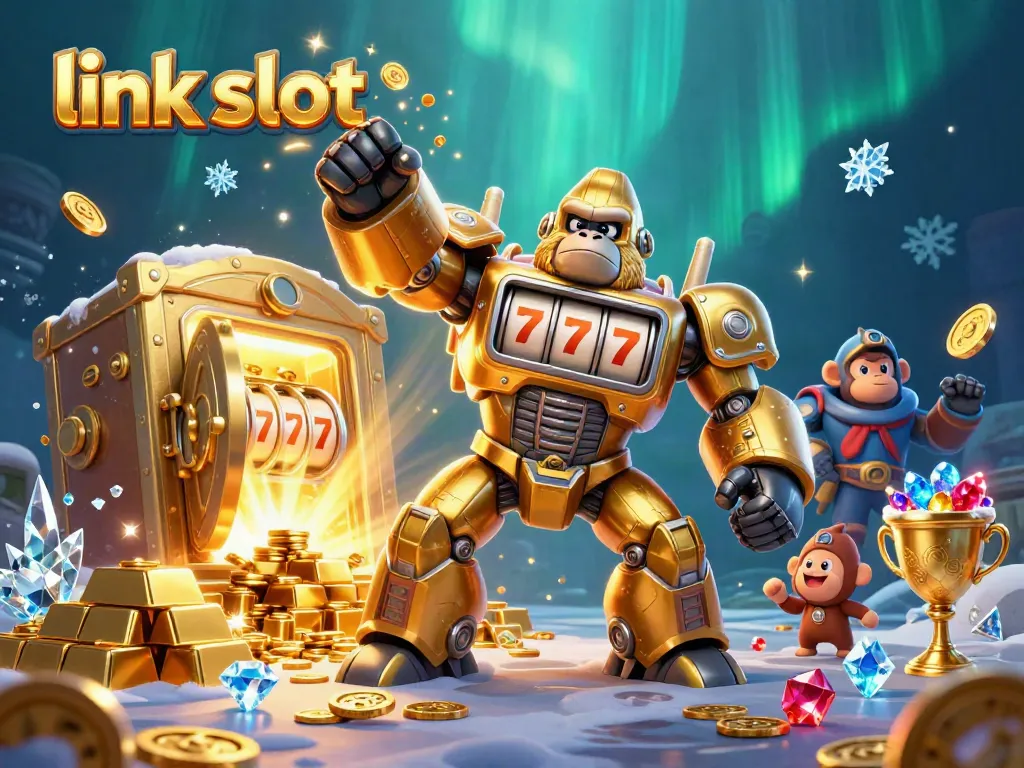 Experience the thrill of link slot gaming with our golden gorilla mech and dazzling jackpot elements.