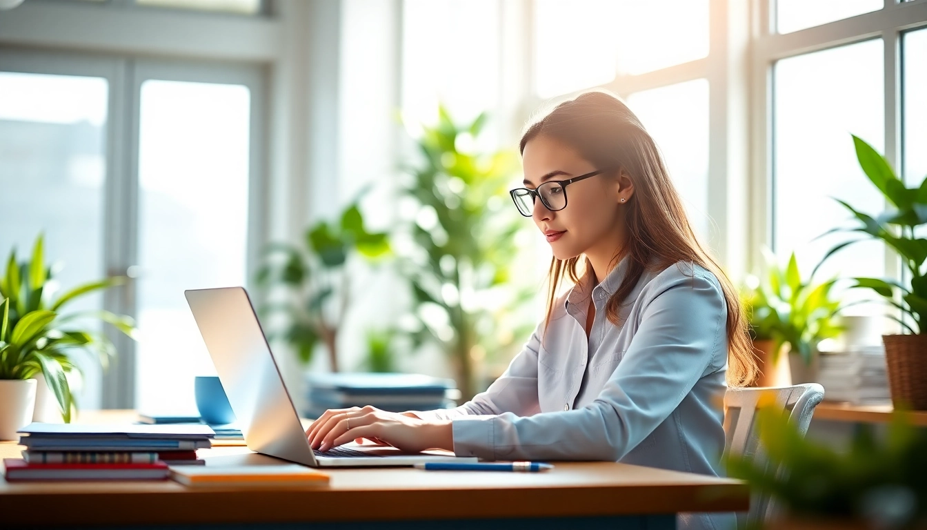 Office 2024 für macOS dauerhaft nutzen in einem modernen Büro mit einer produktiven Frau.