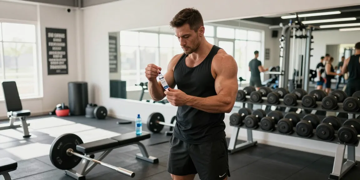 Anabolika-Shop - Athlet, der sich mit anabolen Steroiden in einem modernen Fitnessstudio auf Fitness und Bodybuilding vorbereitet.