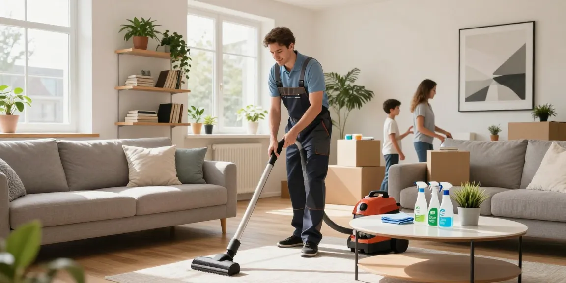 Professional cleaner performing umzugsreinigungen bern in a bright living room, ensuring a spotless move-in experience.