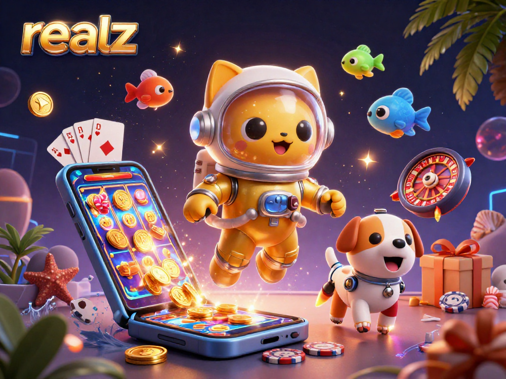 beeindruckendes 3D-Bild von realz, mit einer Astronautenkatze und einem Roboterhund, umgeben von casinoartigen Elementen