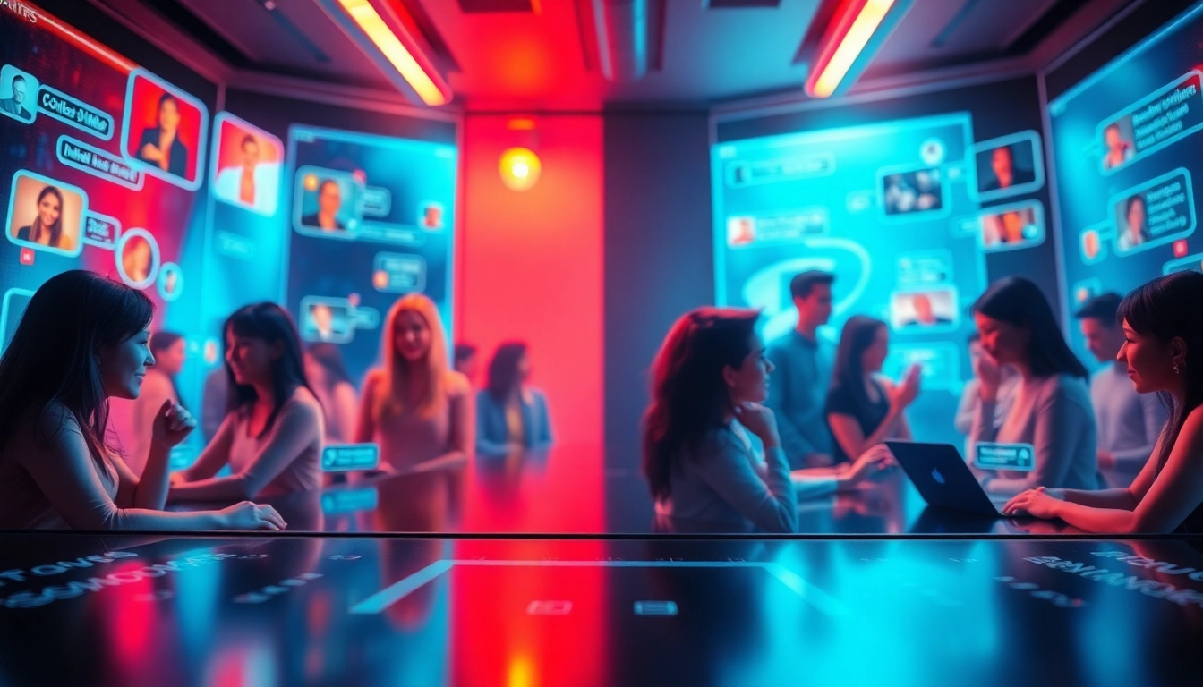 Engaging scene of an online platform for sex chat, showcasing diverse users in a friendly environment.