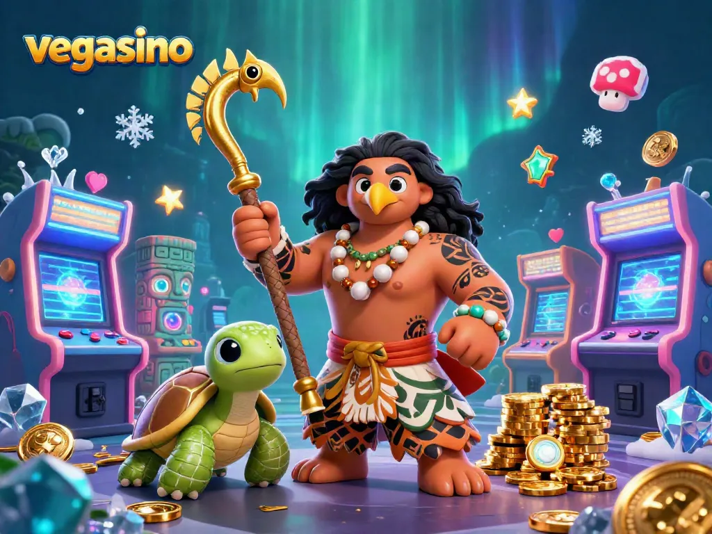 Engage in thrilling gameplay at vegasino with vibrant characters and casino elements in a packed scene.